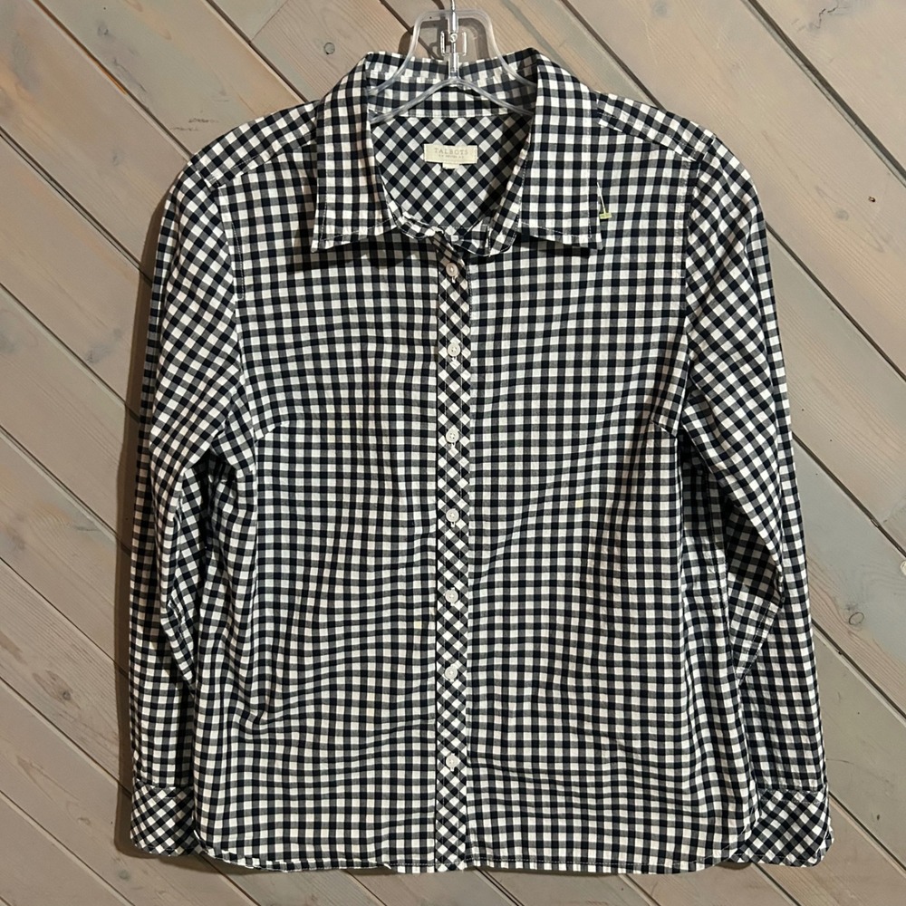 Talbots Petites Black White Gingham Button‎ Down Long Sleeve Shirt Career
